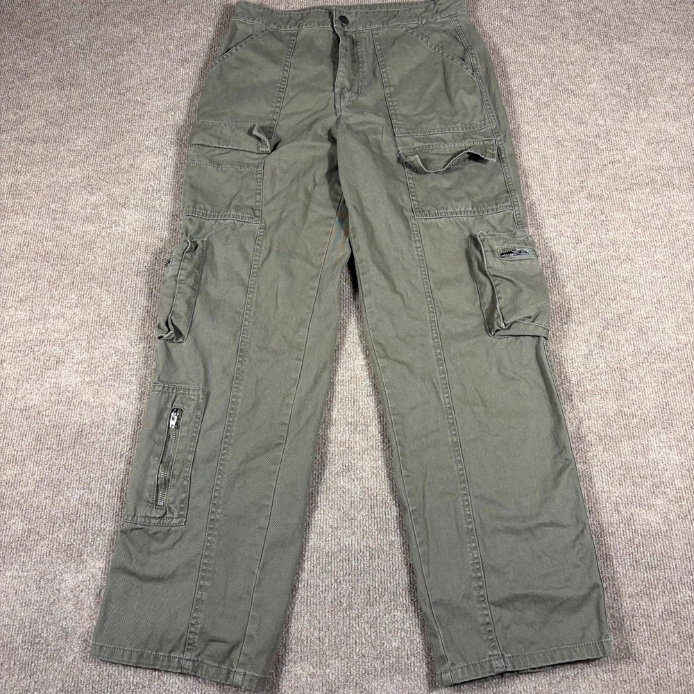 Angel Kiss Cargo Pants Womens 3/26 Olive Green Multi Pocket Utility Straight